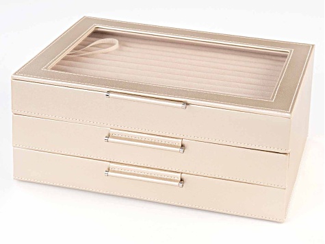 WOLF Medium 3-Tier Jewelry Box with Window and LusterLoc (TM) in Champagne