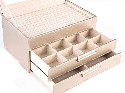WOLF Medium 3-Tier Jewelry Box with Window and LusterLoc (TM) in Champagne