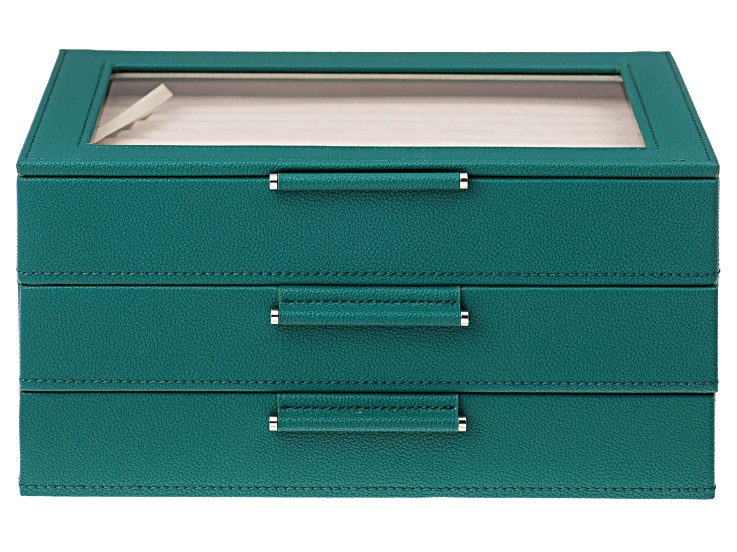 Lockable Black Faux Leather Jewelry Box with 2 Drawers and