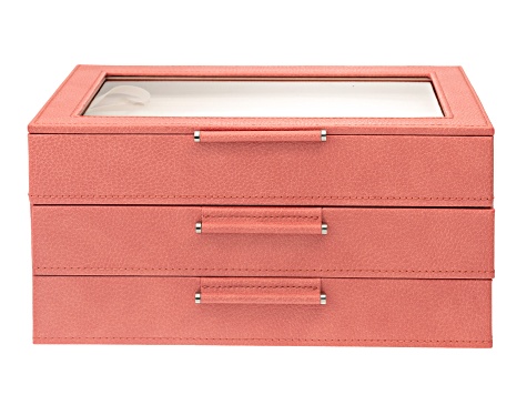 WOLF Medium 3-Tier Jewelry Box with Window and LusterLoc (TM) in Coral