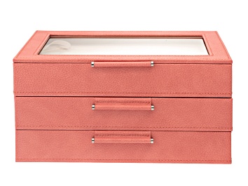 Picture of WOLF Medium 3-Tier Jewelry Box with Window and LusterLoc (TM) in Coral
