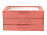 WOLF Medium 3-Tier Jewelry Box with Window and LusterLoc (TM) in Coral