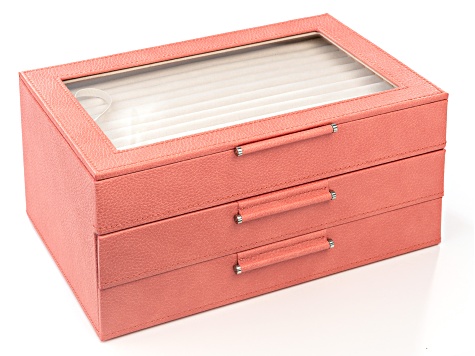 WOLF Medium 3-Tier Jewelry Box with Window and LusterLoc (TM) in Coral
