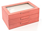 WOLF Medium 3-Tier Jewelry Box with Window and LusterLoc (TM) in Coral