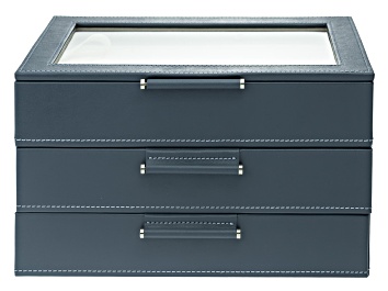 Picture of WOLF Medium 3-Tier Jewelry Box with Window and LusterLoc (TM) in Basalt Gray