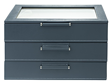 WOLF Medium 3-Tier Jewelry Box with Window and LusterLoc (TM) in Basalt Gray