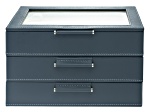 WOLF Medium 3-Tier Jewelry Box with Window and LusterLoc (TM) in Basalt Gray