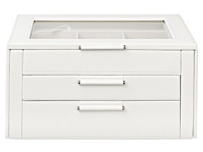 WOLF 3-Tier Jewelry Box with Window, Hanging Necklace Side Panels, and LusterLoc (TM) in Ivory