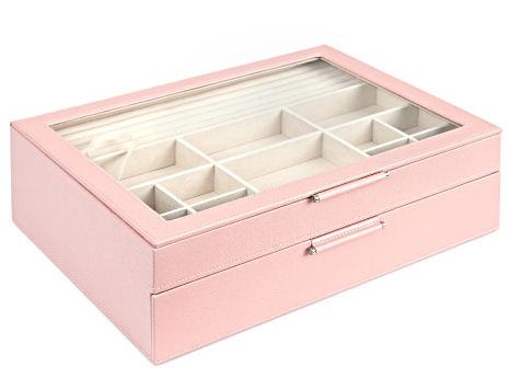 WOLF 2-Tier Jewelry Box with Window, Bangle Drawer, and LusterLoc (TM) in Powder Rose