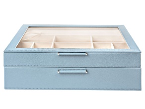 WOLF 2-Tier Jewelry Box with Window, Bangle Drawer, and LusterLoc (TM) in Mid-Century Blue