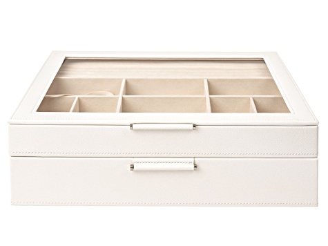WOLF 2-Tier Jewelry Box with Window, Bangle Drawer, and LusterLoc (TM) in Ivory