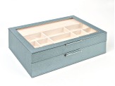WOLF 2-Tier Jewelry Box with Window, Bangle Drawer, and LusterLoc (TM) in Metallic Blue