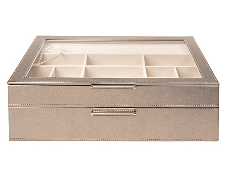WOLF 2-Tier Jewelry Box with Window, Bangle Drawer, and LusterLoc