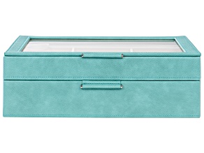 WOLF 2-Tier Jewelry Box with Window, Bangle Drawer, and LusterLoc (TM) in Turquoise