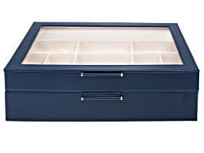 WOLF 2-Tier Jewelry Box with Window, Bangle Drawer, and LusterLoc (TM) in Navy