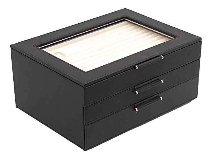 WOLF 3 Tier Jewelry Box with Necklace Hooks and LusterLoc™ in