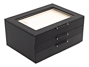 WOLF 3 Tier Jewelry Box with Necklace Hooks and LusterLoc™ in Black with Gold Tone Accents