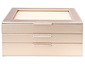WOLF 3 Tier Jewelry Box with Necklace Hooks and LusterLoc™ in Rose Gold with Rose Gold Tone Accents