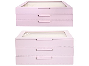 WOLF Large 3-Tier Jewelry Box & Medium Jewelry Box with Window and LusterLoc (TM) in Blush Pink