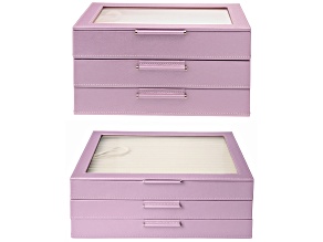 WOLF Large Jewelry Box with Window & Medium 3-Tier Jewelry Box with Window in Lavender Shimmer