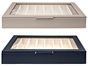 WOLF Large Necklace & Bracelet Box with Window and LusterLoc ™ in Stone & Navy