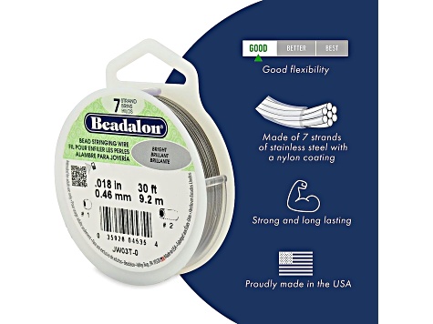 7 Strand Stainless Steel Bead Stringing Wire, .024 in, Bright, 300ft