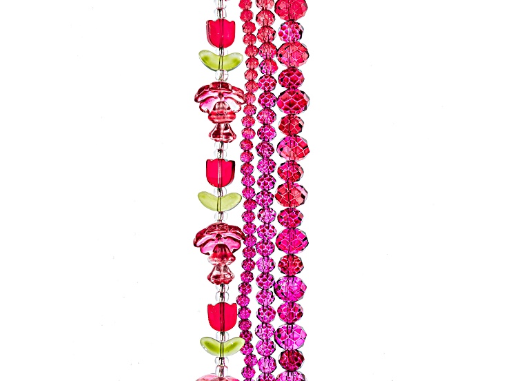 Crystal Lane DIY Red & Purple Mix Tulip Flowers Rondelle 7" Glass Garden Bead Strands