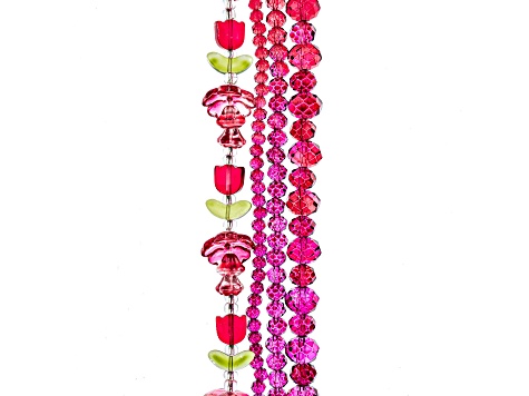 Crystal Lane DIY Red & Purple Mix Tulip Flowers Rondelle 7" Glass Garden Bead Strands