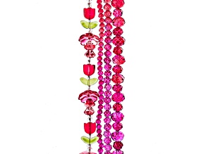 Crystal Lane DIY Red & Purple Mix Tulip Flowers Rondelle 7" Glass Garden Bead Strands