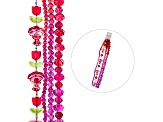 Crystal Lane DIY Red & Purple Mix Tulip Flowers Rondelle 7" Glass Garden Bead Strands