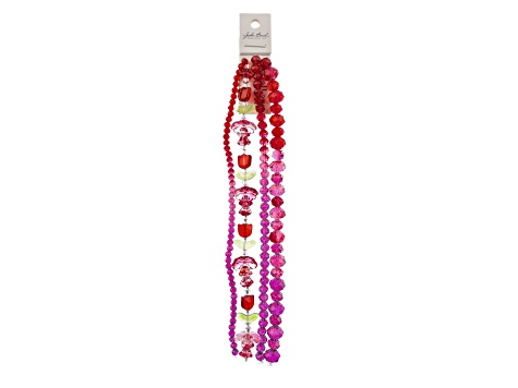 Crystal Lane DIY Red & Purple Mix Tulip Flowers Rondelle 7" Glass Garden Bead Strands