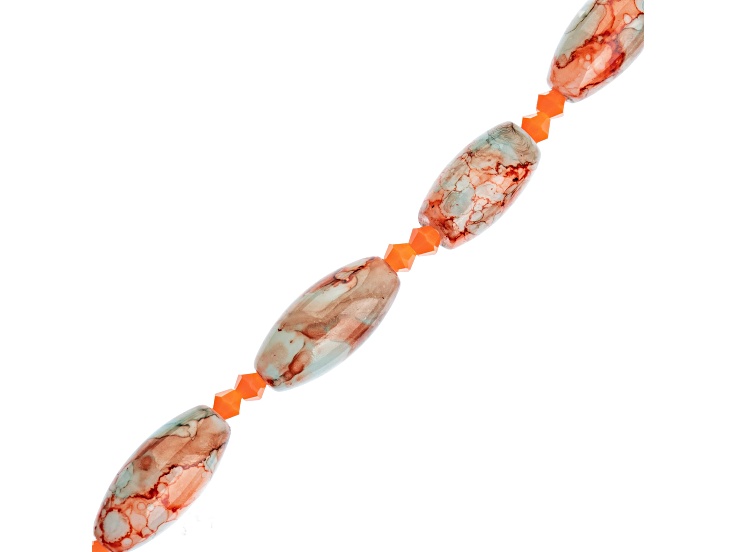 Crystal Lane DIY Blue and Orange Marble Mix Glass Barral 7" Designer Bead Strand