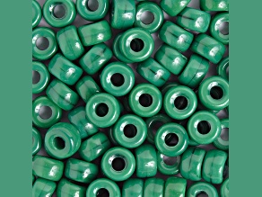 9mm Opaque Green Glass Pony Beads, 100pcs