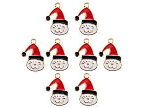 8-Piece Sweet & Petite Holiday Santa Cat Small Gold Tone Enamel Charms