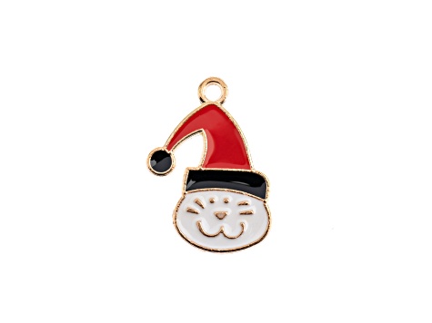 8-Piece Sweet & Petite Holiday Santa Cat Small Gold Tone Enamel Charms