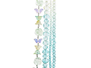 Crystal Lane DIY Yellow Teal Mix Tulip Roses Butterflies Rondelle 7" Glass Garden Bead Strands