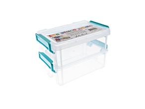 Joy Filled Storage 2 Stackable Clear Plastic Storage Containers with Turquoise Lids (5.5x4x2in)
