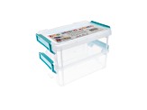 Joy Filled Storage 2 Stackable Clear Plastic Storage Containers with Turquoise Lids (5.5x4x2in)