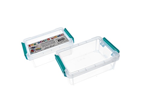 Joy Filled Storage 2 Stackable Clear Plastic Storage Containers with Turquoise Lids (5.5x4x2in)