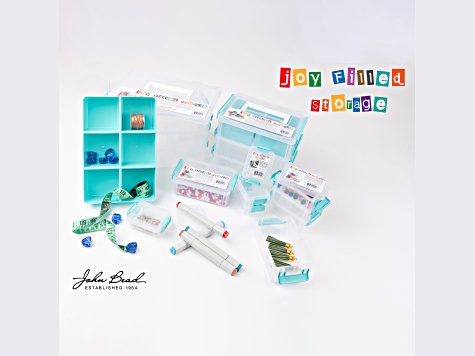 Joy Filled Storage 2 Stackable Clear Plastic Storage Containers with Turquoise Lids (5.5x4x2in)