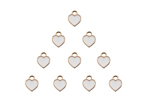 10-Piece Sweet & Petite White Hearts Small Gold Tone Enamel Charms
