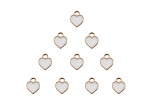 10-Piece Sweet & Petite White Hearts Small Gold Tone Enamel Charms