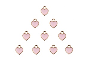 10-Piece Sweet & Petite Pink Hearts Small Gold Tone Enamel Charms