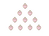 10-Piece Sweet & Petite Pink Hearts Small Gold Tone Enamel Charms
