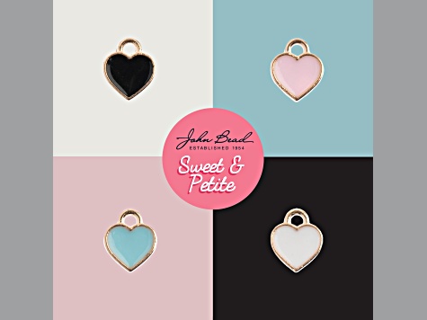 10-Piece Sweet & Petite Pink Hearts Small Gold Tone Enamel Charms