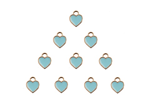 10-Piece Sweet & Petite Light Blue Hearts Small Gold Tone Enamel Charms