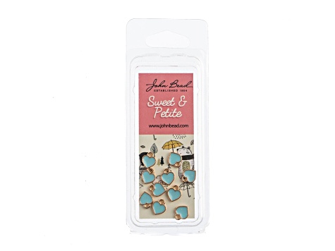 10-Piece Sweet & Petite Light Blue Hearts Small Gold Tone Enamel Charms