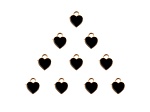 10-Piece Sweet & Petite Black Hearts Small Gold Tone Enamel Charms
