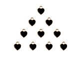 10-Piece Sweet & Petite Black Hearts Small Gold Tone Enamel Charms