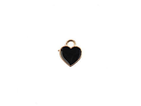 10-Piece Sweet & Petite Black Hearts Small Gold Tone Enamel Charms